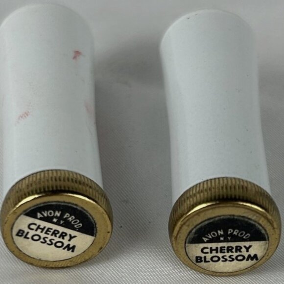 Vintage Avon Cherry Blossom Lipstick Tubes Lot Of 2 Brass White Mod - Picture 3 of 3